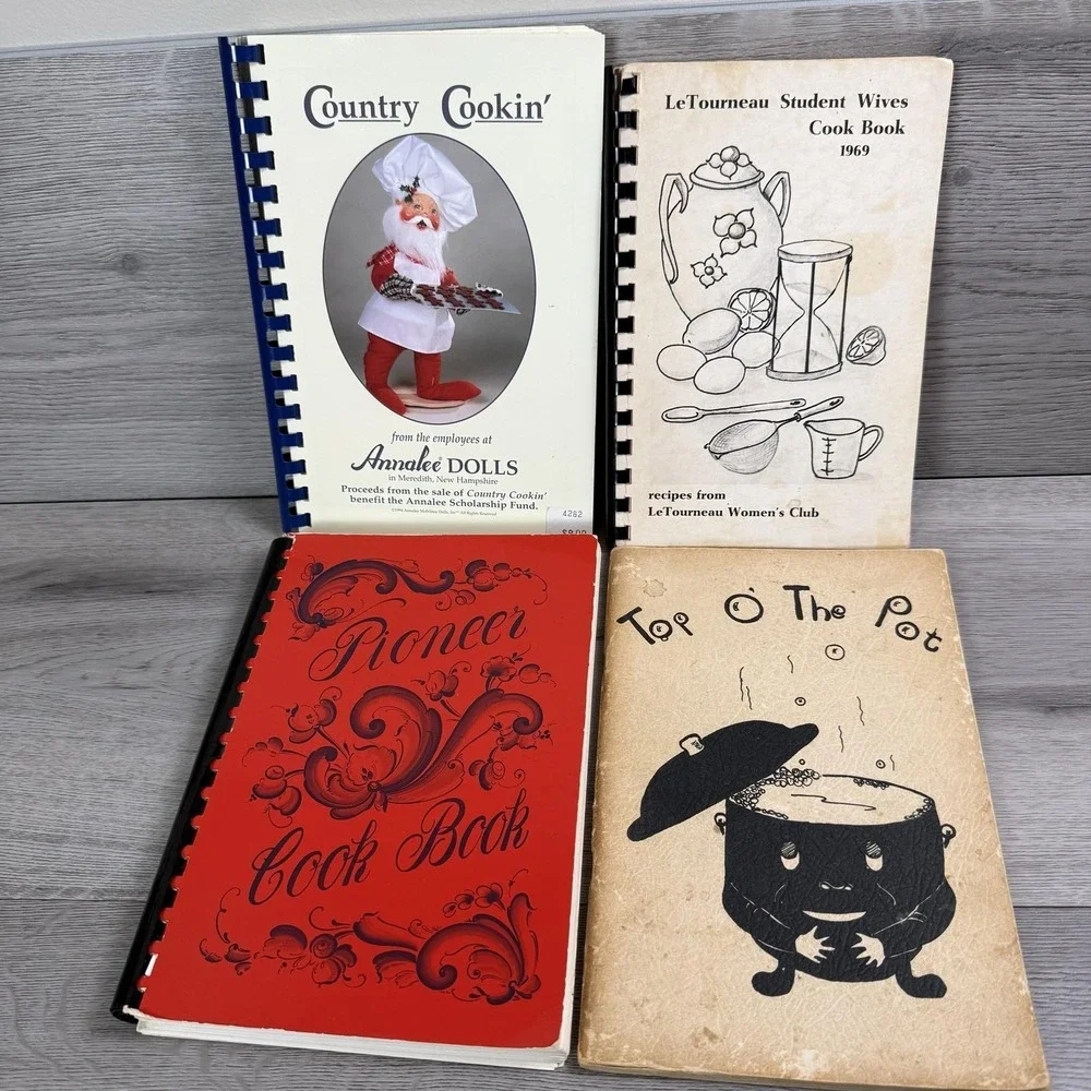 Vintage Spiral Cookbooks Lot 4 Country Cookin' Pioneer Top O' The Pot LeTourneau